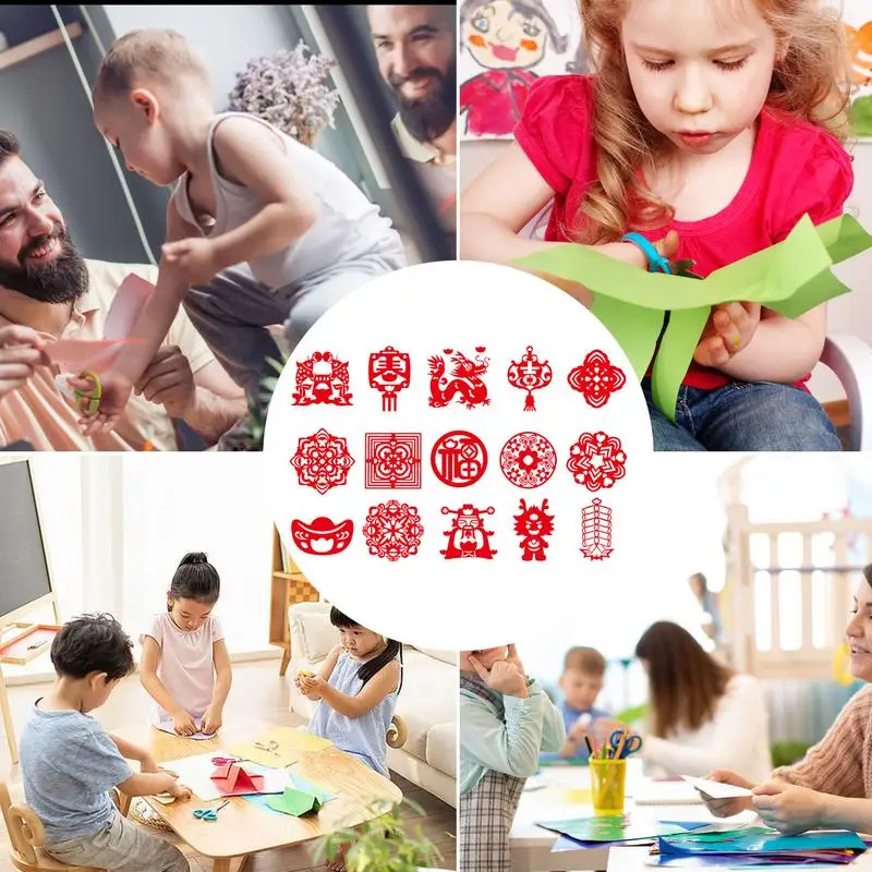 Chinese New Year Paper Cutting Kit Spring Festival Paper-Cut Kit Early Learning Chinese Paper Cutting Toy Festive Spring Decor