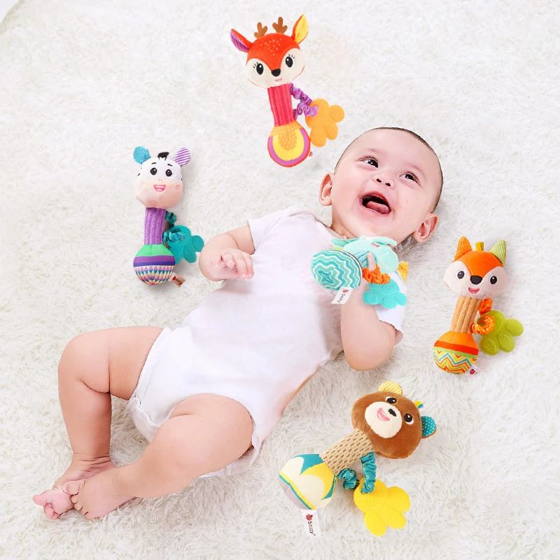 Handheld Tooth Glue Stick Plush Toy for Babies 0-1 Year Old Soothing Bed Bell Puzzle Shaking Bell Infant Developmental Toy