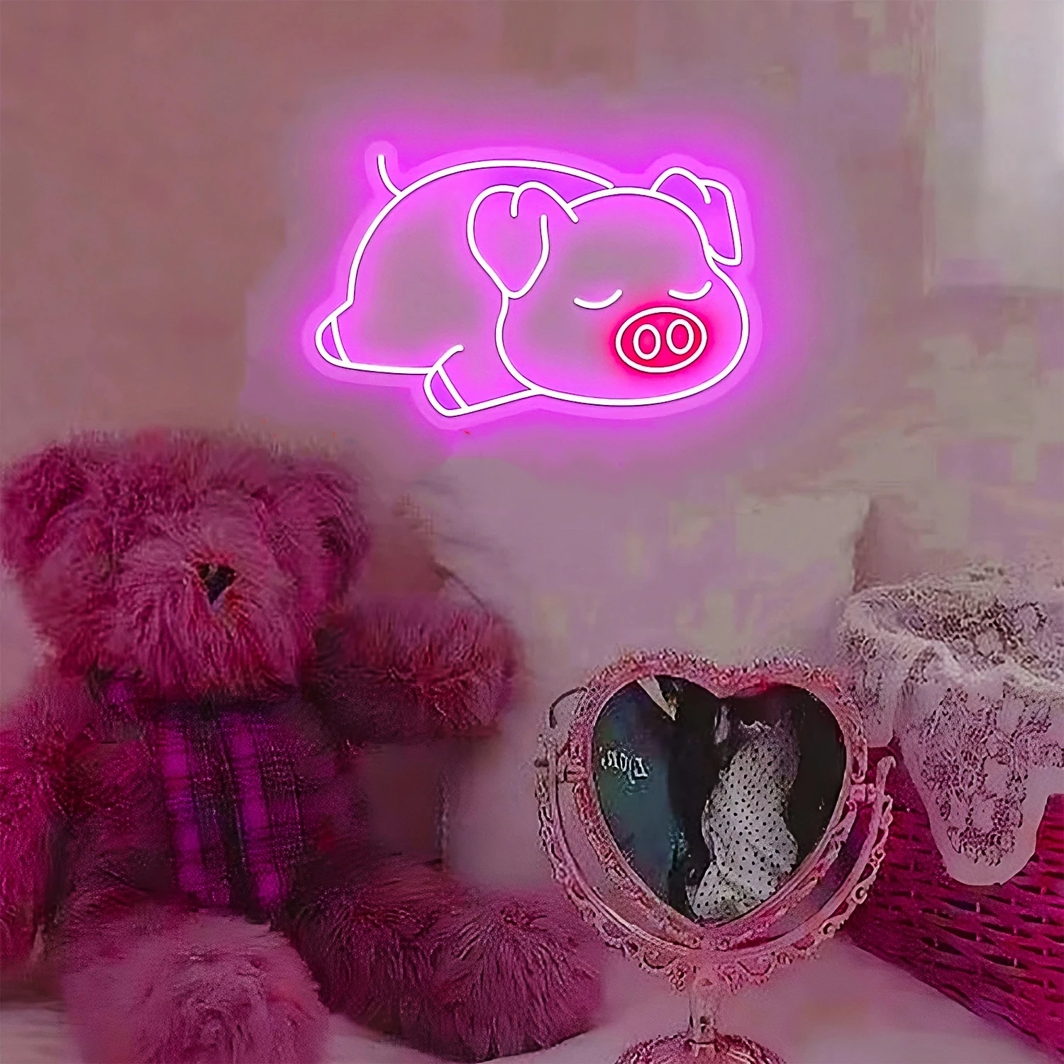 Imagem -03 - Dormiring Pig Led Neon Signs For Childrens Bedroom Boys Girls Homem Ladies Cave Games Cute Wall Decoration Illuminated Usb Lamp