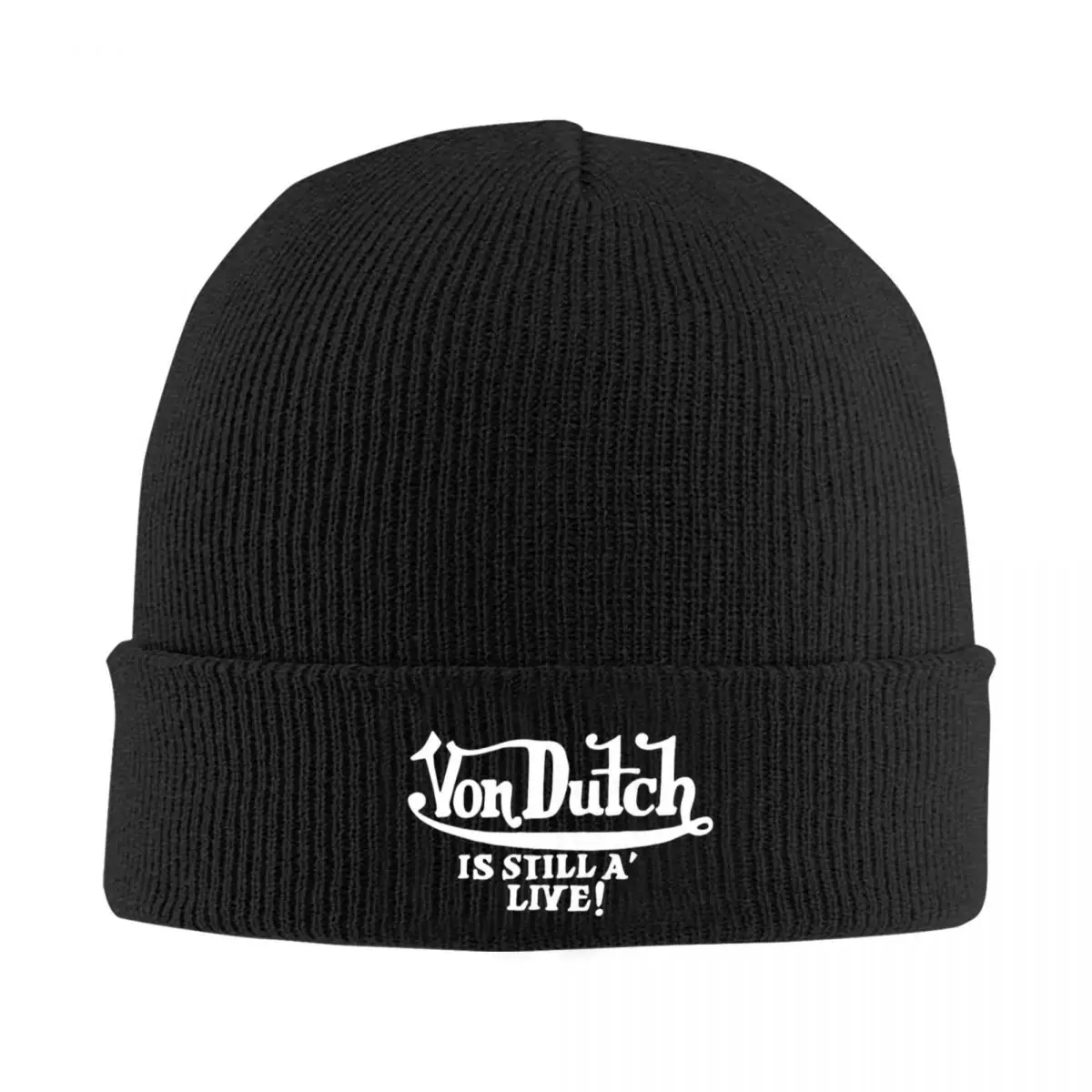 V-Von D-Dutch Logo Trendy Acrylic Knit Beanie Hat for Men and Women, Warm Slouchy Cap, Perfect for Cold Weather Outfits