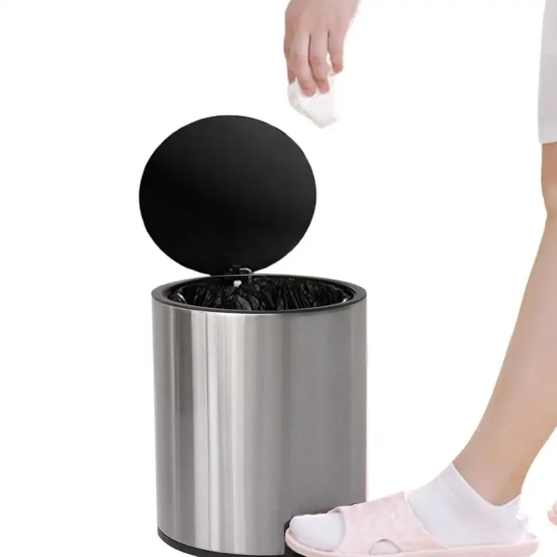 Trash Can Slow Close Stainless Steel Step-Open Trash Can Silent Closing Household Waste Bin Odor Protection Modern Trash Cans