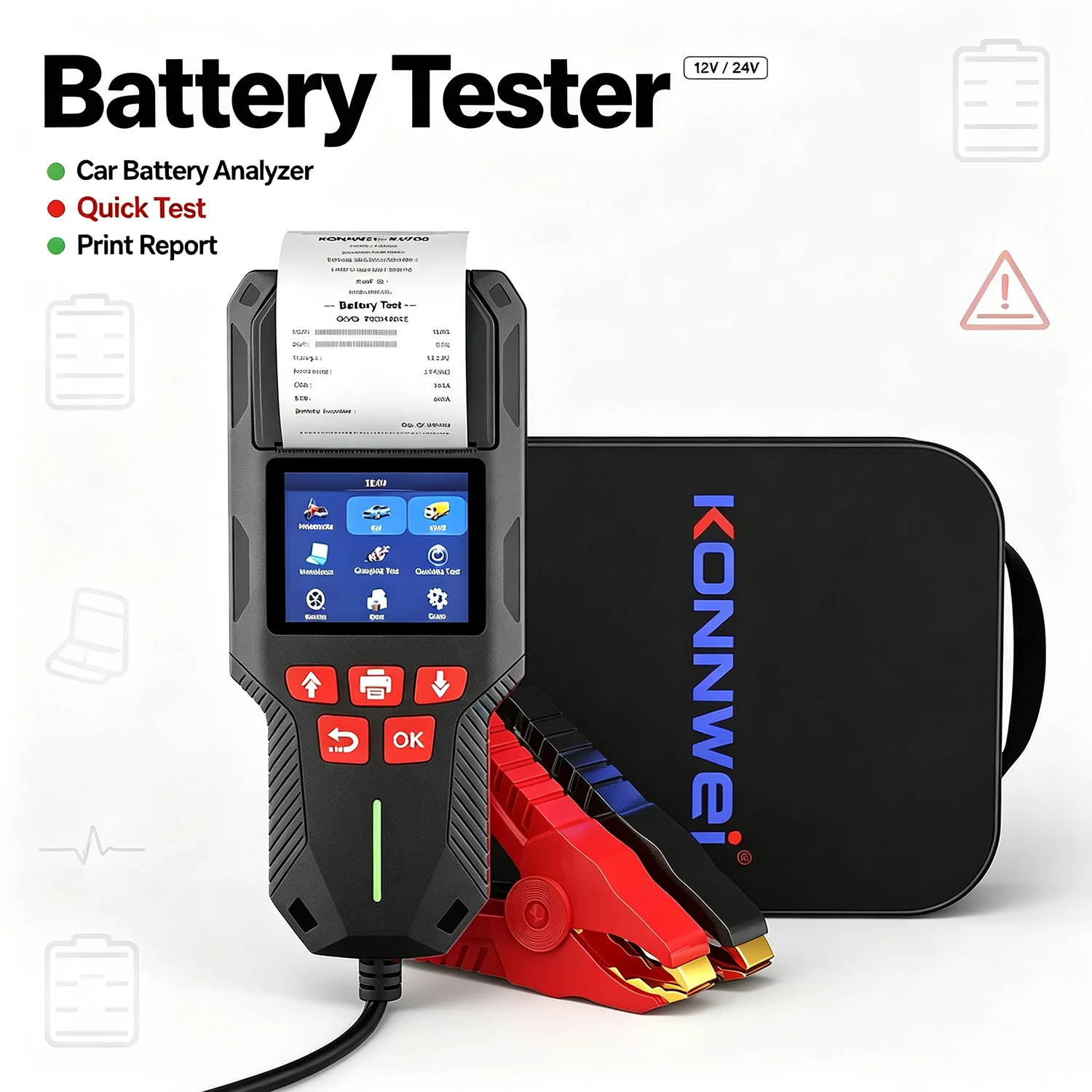 KONNWEI KW700 12V 24V Car & Truck Battery Tester with Print Function 10-2000CCA Battery Analyzer Cranking Test Charging Test