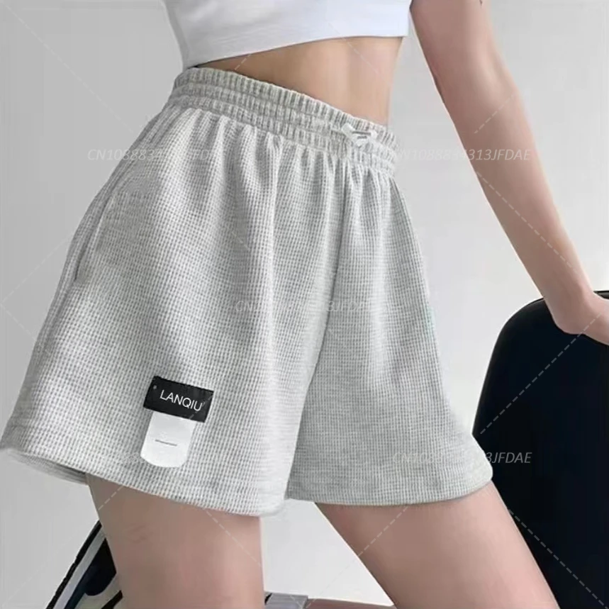 กางเกงขาสั้นสตรีเอวสูงกีฬากางเกงขาสั้นหลวมกางเกง Casual ความงาม Elastics กางเกงขาสั้นหญิง Solid Homewear