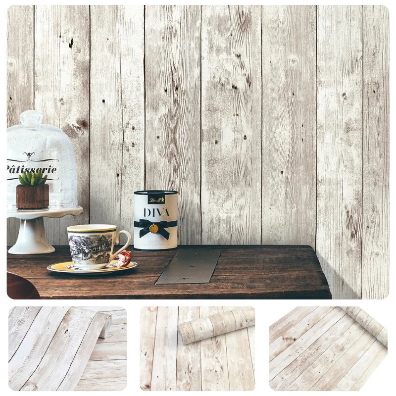 Wall Sticker Wallpaper Self Adhesive Retro Wood Grain PVC Waterproof Wall Stickers Oil Resistant Home Decoration Room Wallpapers