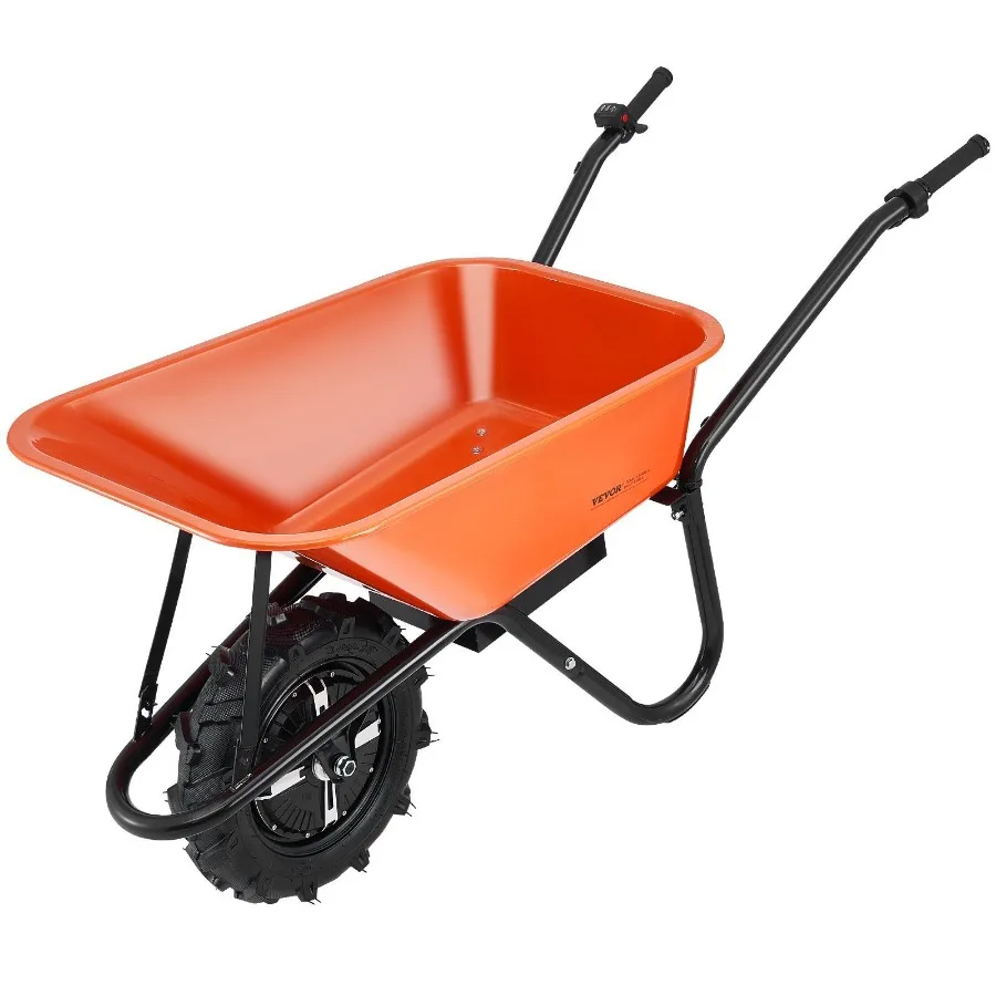 

Electric Wheelbarrow Cart 500W Powered Utility Garden Wagon Dump Cart 4 Cu. Ft. Load 330 lbs Capacity with Metal Handle 16 Tra