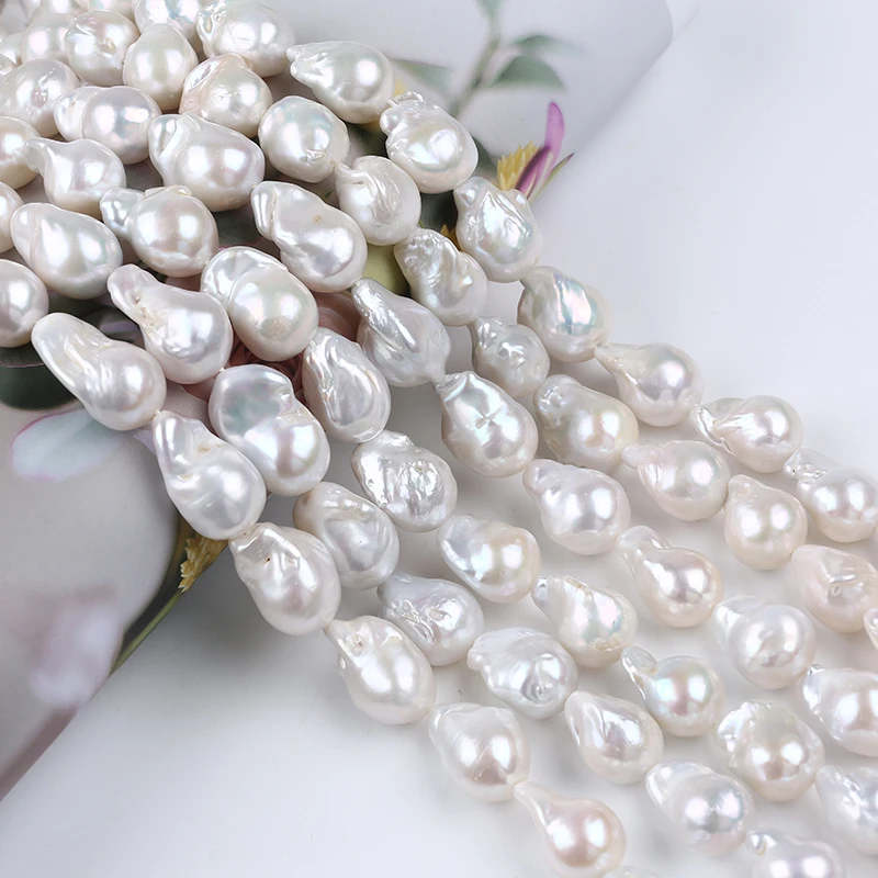 

Hot Sale 13-16mm Natural White Freshwater Baroque Pearls Strands