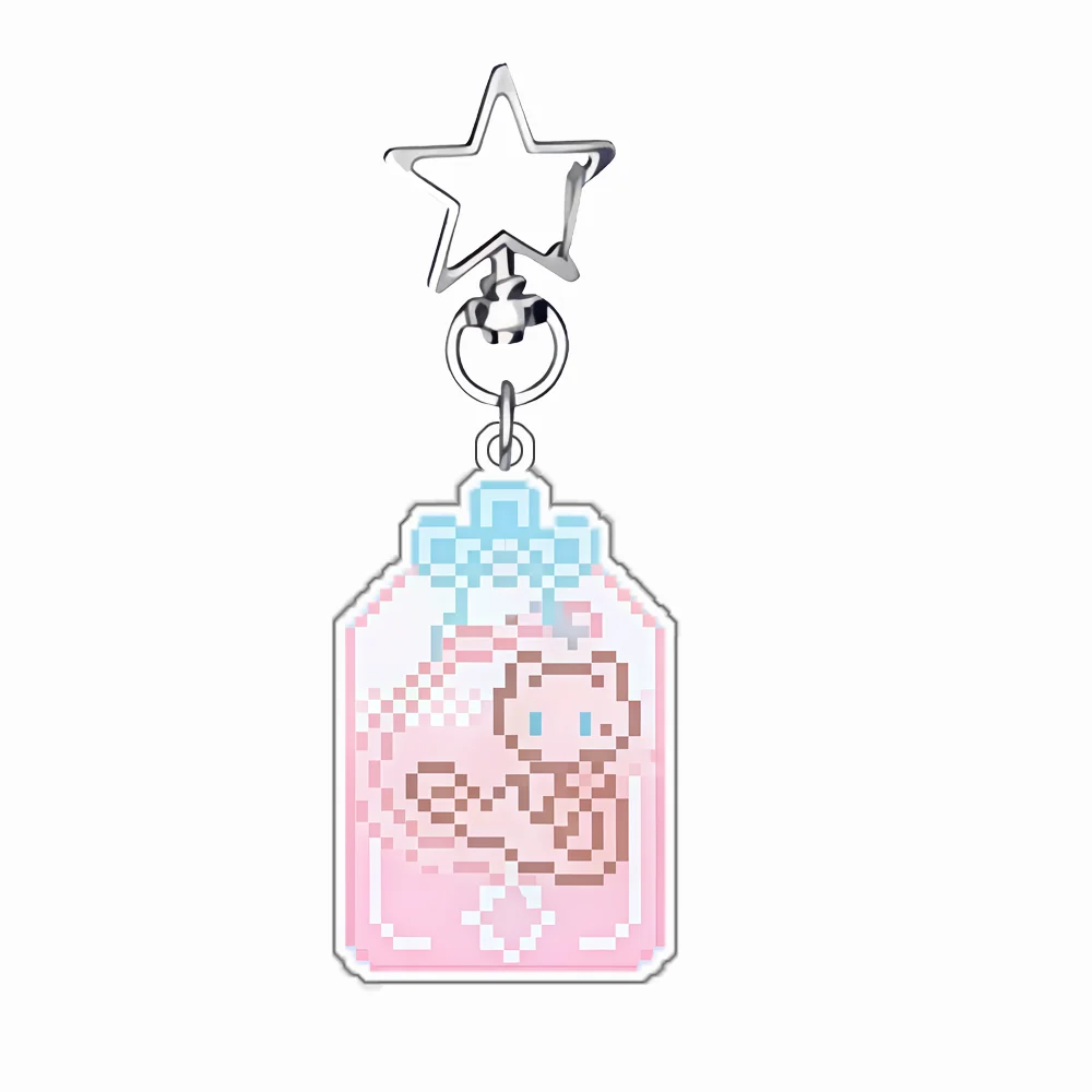 Anime Game Acrylic Keychain Mew Mimikyu Psyduck Zeraora Jirachi Rattata Golduck Litten Marill Car Key Pendant Cartoon Pendant view 2