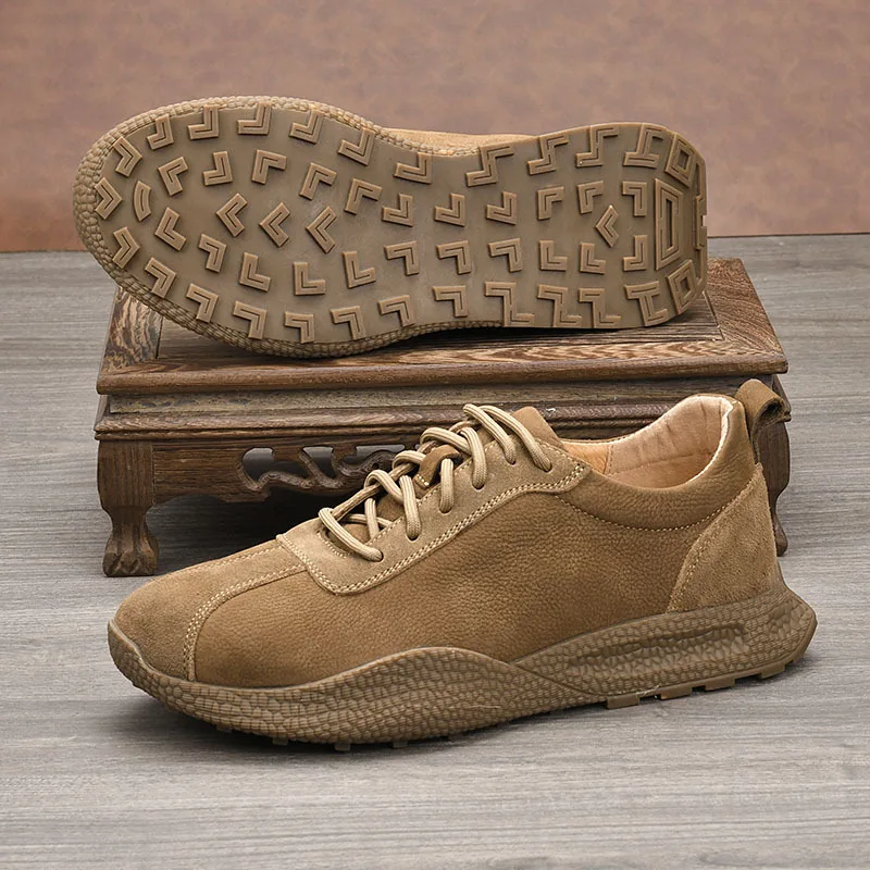Men's Shoes Top Layer Cowhide Retro Casual Sports Shoes Rubber Sole Leather Shoes Matte Fashionable Leather Soft Sole Breathable