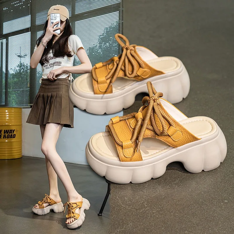 

The First Layer of Cowhide 2025 Summer New Casual Fashion Versatile Outer Wear Comfortable Soft Platform Women's Slippers Sandal