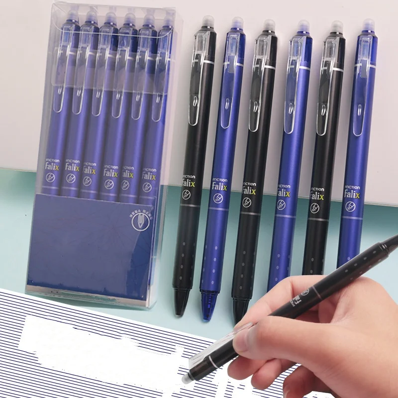 

12pcs Erasable Gel Pens 0.5mm Press Type Smooth Writing Black/Blue Ink Bullet Washable with Magic Refill Rod Super Capacity