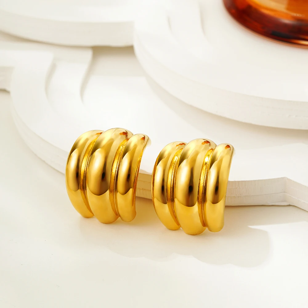 Unusual Geometric Irregular Arch Stud Earrings Stainless Steel Multi-layer C Shape Hypoallergenic Earring Retro Jewelry Bijoux