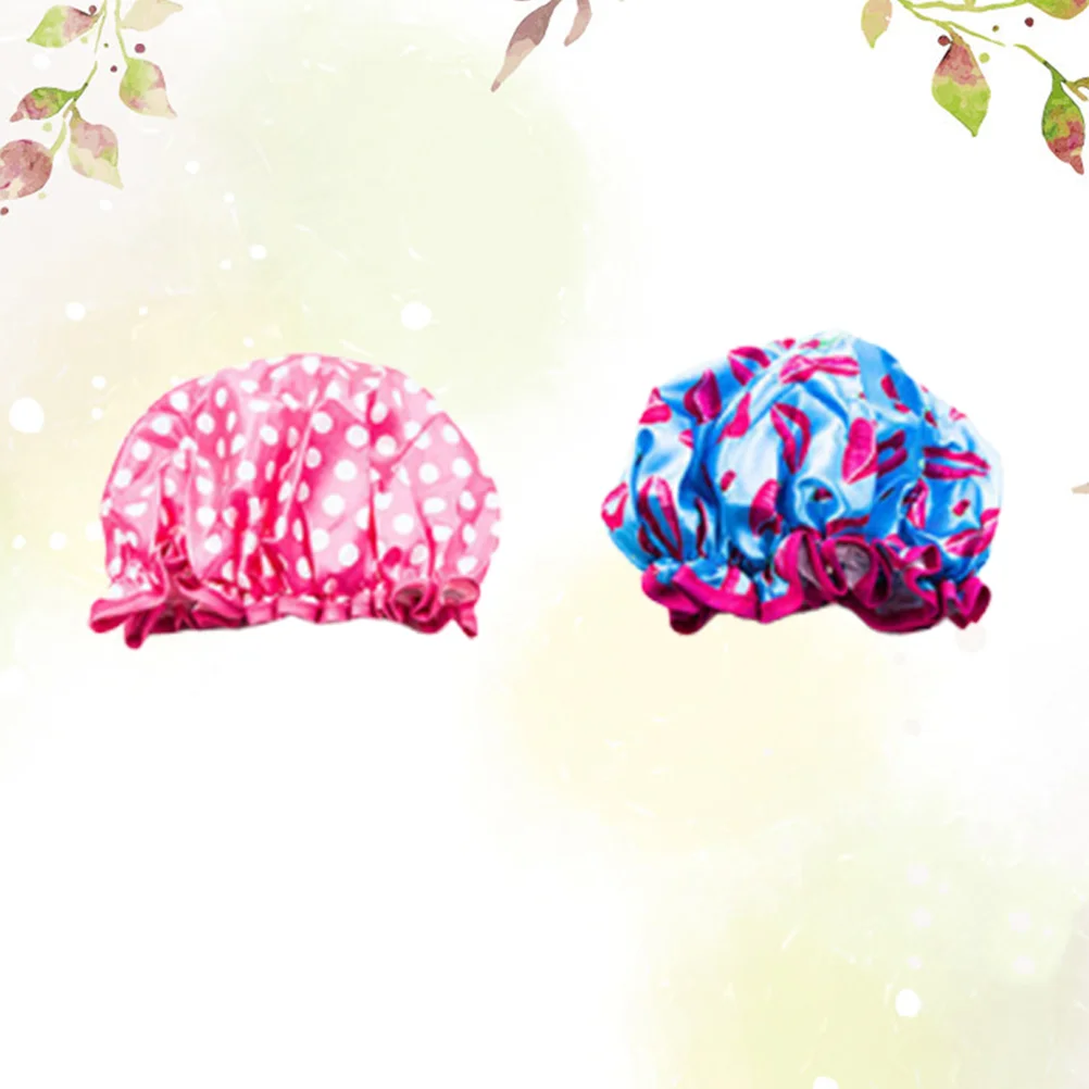 

2 Pcs Shower Cap Bath Caps Bathing Double Layer Fast Dry Waterproof Miss Layers