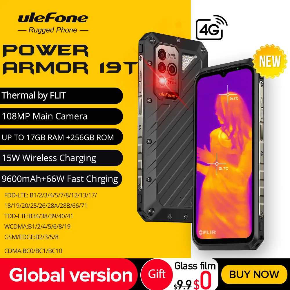 Ulefone Power Armor 19T Thermal Imaging Camera FLIR® Rugged Phone 17GB RAM +256GB ROM Helio G99 Smartphone Android  66W Mobile