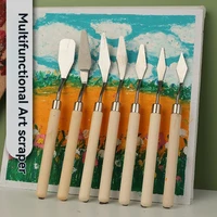 Art Oil Painting Scraper Wooden Flat Head Stainless Steel Pick Knife Gouache Paint Pointed Color Mixing Spatula 3