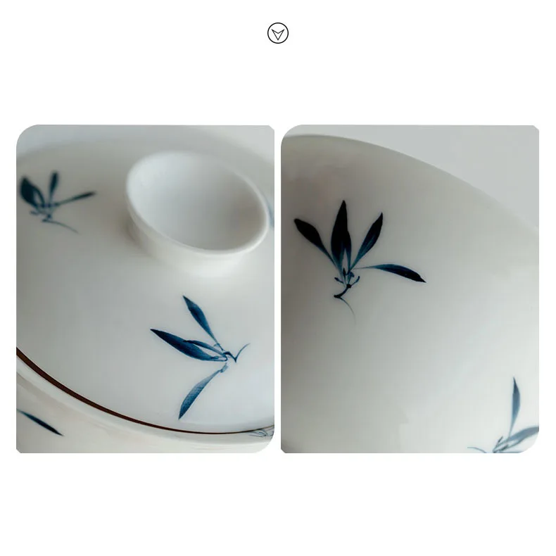 110ml Pure Hand-painted Butterfly Orchid Ceramic Tea Tureen Creative Horseshoe Cover Bowl With Lid Tea Bowl Kung Fu Tea Set Gift