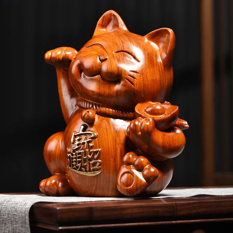 

Blackwood Handmade Solid Wood Ornaments Cash Register Lucky Cat Wooden Decoration Creative Bedroom Living Room Wood Carving Orna