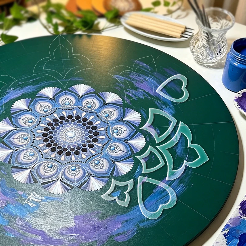 YOMDID 42-teiliges transparentes PET-Mandala-Schablonen-Set zum Selbermachen, Kunsthandwerk-Schablone mit 14 Grundmustern in 3 Größen, perfekt für Punktmalerei – Detail 8