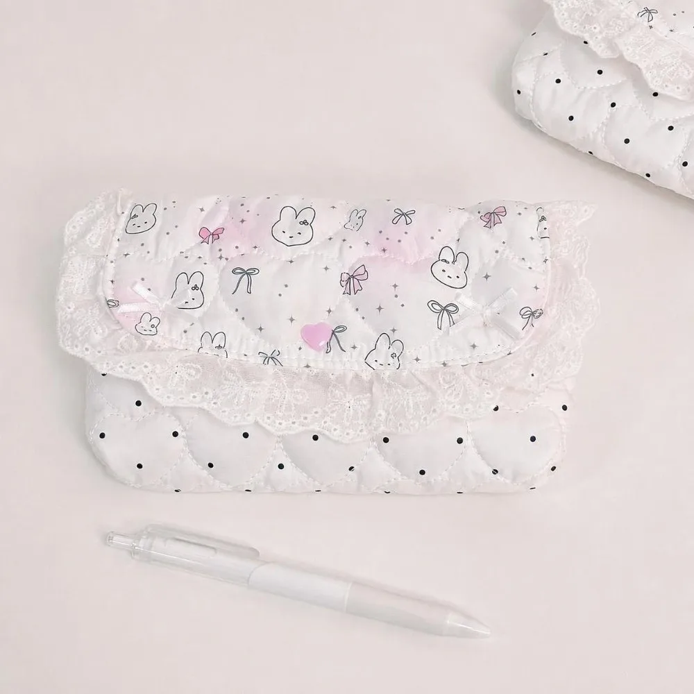 Butterfly Rabbit Print Pencil Case Large Capacity Flap Button-down Pencil Pouch Multifunctional Stationery Storage Bag Students