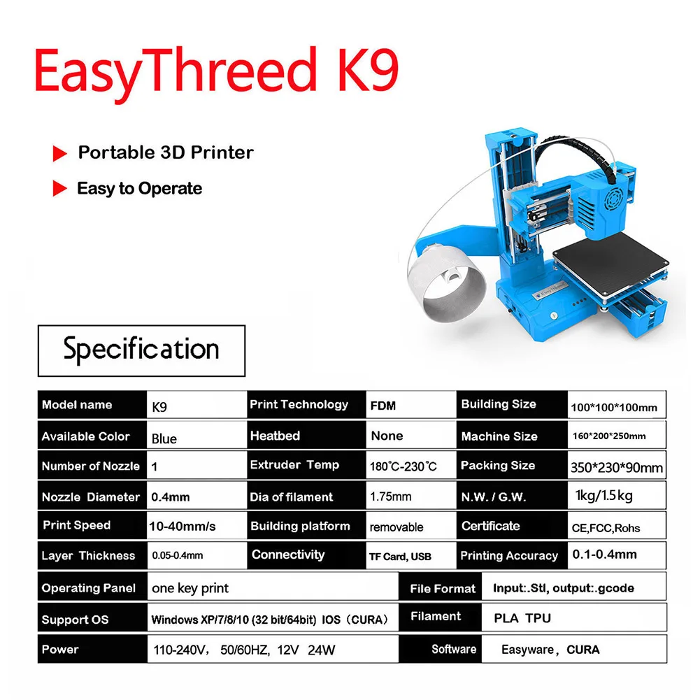 Imagem -04 - Mini Máquina de Impressão Desktop para Iniciantes Impressora 3d Portátil Fdm Fdm Filamento Pla Presente de Nível Básico Fácil de Usar