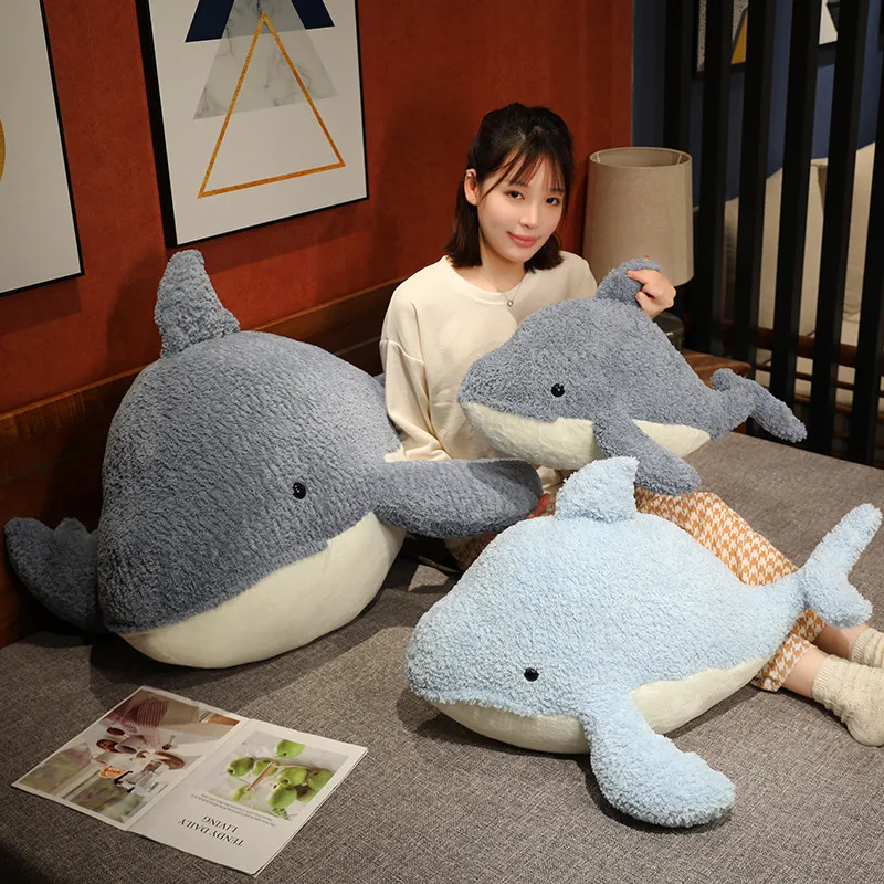 30-75cm Kawaii Dolphin Plush Toy Stuffed Soft Animal Pillow Blue Fish Dolls for Children Girls Sleeping Cushion Lovely Gift