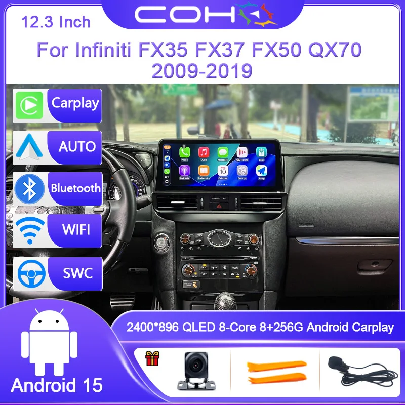 12.3 Inch For Infiniti FX35 FX37 FX50 QX70 2009-2019 Android 15 8Core Car Multimedia Player Stereo Receiver Radio Carplay 4G GPS