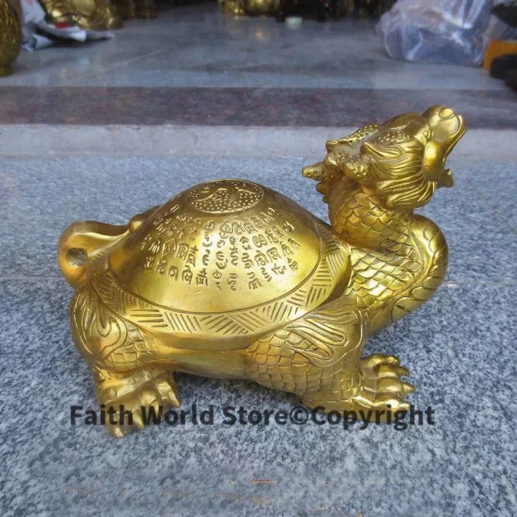 A # office SHOP HOME efficacious Money Drawing exorcise evil spirits Mascot talisman golden Dragon turtle FENG SHUI Brass statue