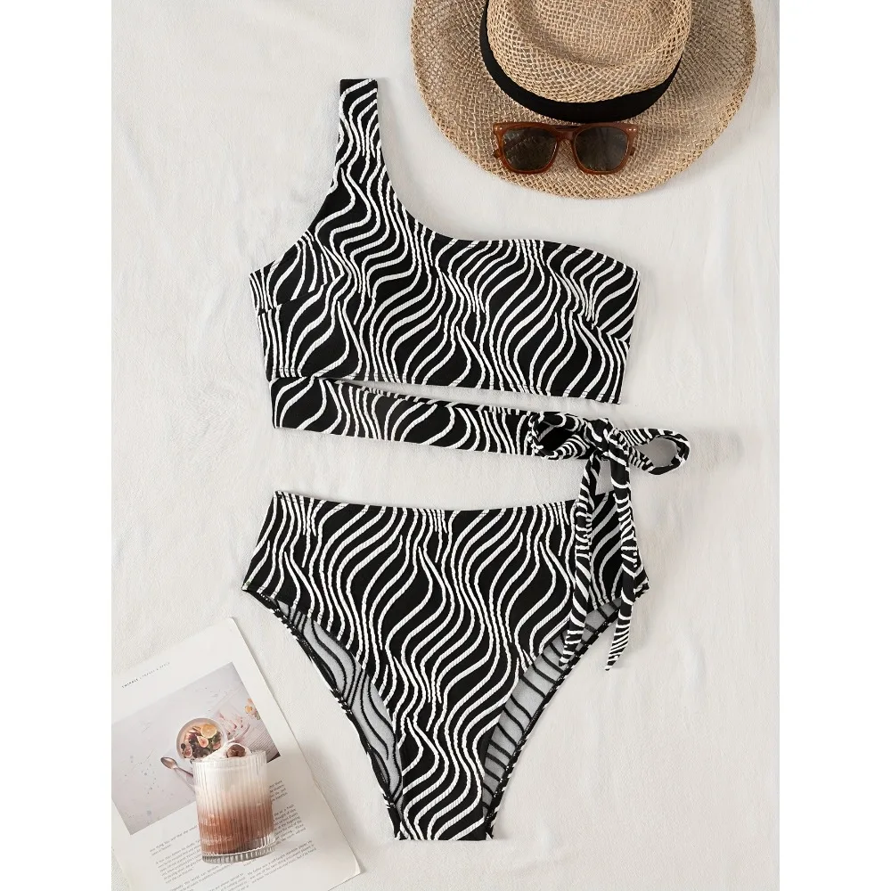 Sexy High Waisted Bikini 2025 Mujer Women's Swimsuit Separate Beach Wear One Shoulder Bathing Suit Padded Swimwear Black Biquini