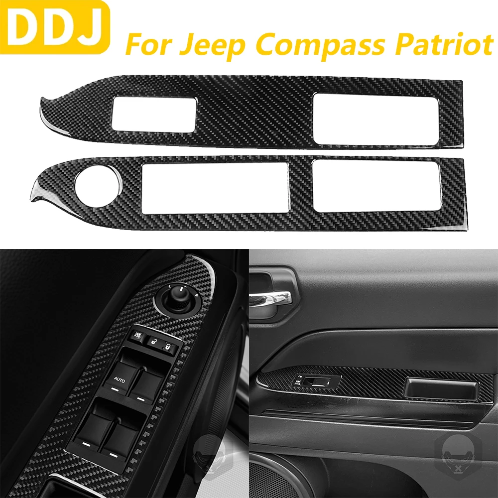 

Для Jeep Compass Patriot 2009-2017 углеродное волокно, передняя дверь, окно, переключатель подъема, панель, отделка, автомобильные аксессуары, внутренняя наклейка