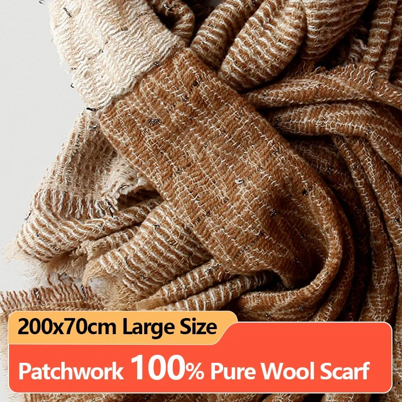 100% Wool Winter Scarf Women Neck Warmer Scarf Large Size Blanket Ladies Real Wool Scarf Shawls Female Cashmere Poncho Wrap