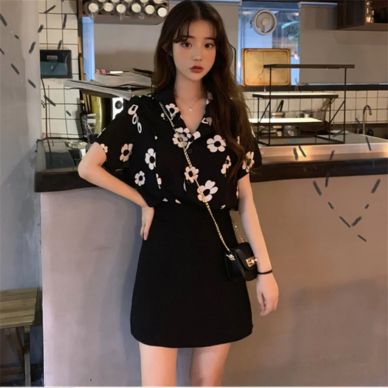 PLAZSON blusa elegante feminina camisas Summer Shirts Blouses Women Floral Print Short Sleeve Cropped Tops Lady Streetwear