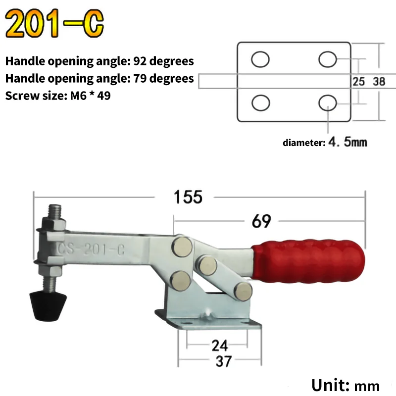 トグルクランプ,GH-201C kg,水平およびヘビーデューティー,クイックリリース,ロックレバー,木工,手クリップツール,100