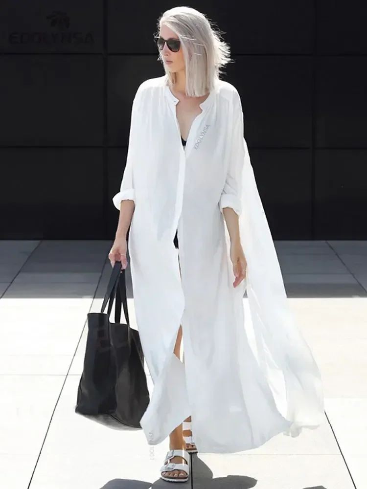 Oversize Women Summer Beachwear Long Kaftan Beach Dress White Tunic Bathing Suit Cover-ups Bikini Wrap Cover up #Q737