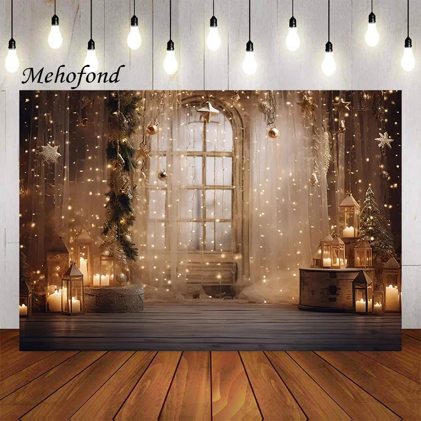 Mehofond Photography Background Winter Christmas Retro Window Glitter Xmas Tree Kids Family Portrait Decor Backdrop Photo Studio