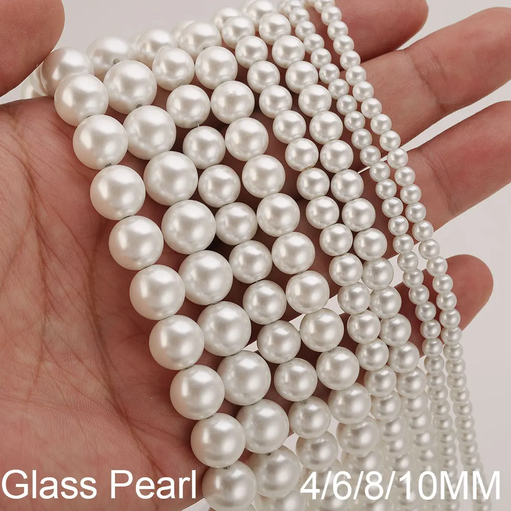 

100pcs/lot 4/6/8/10mm 5A Roung White Glass Pearls Beads Loose Spacer Beads for Jewelry Making Supplies DIY Bracelet Necklace