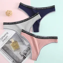 Women's Cotton Thongs Low Waist Sexy G String Solid Color Comfortable Panties Letter Printed Bowknot Decoration Female Underwear