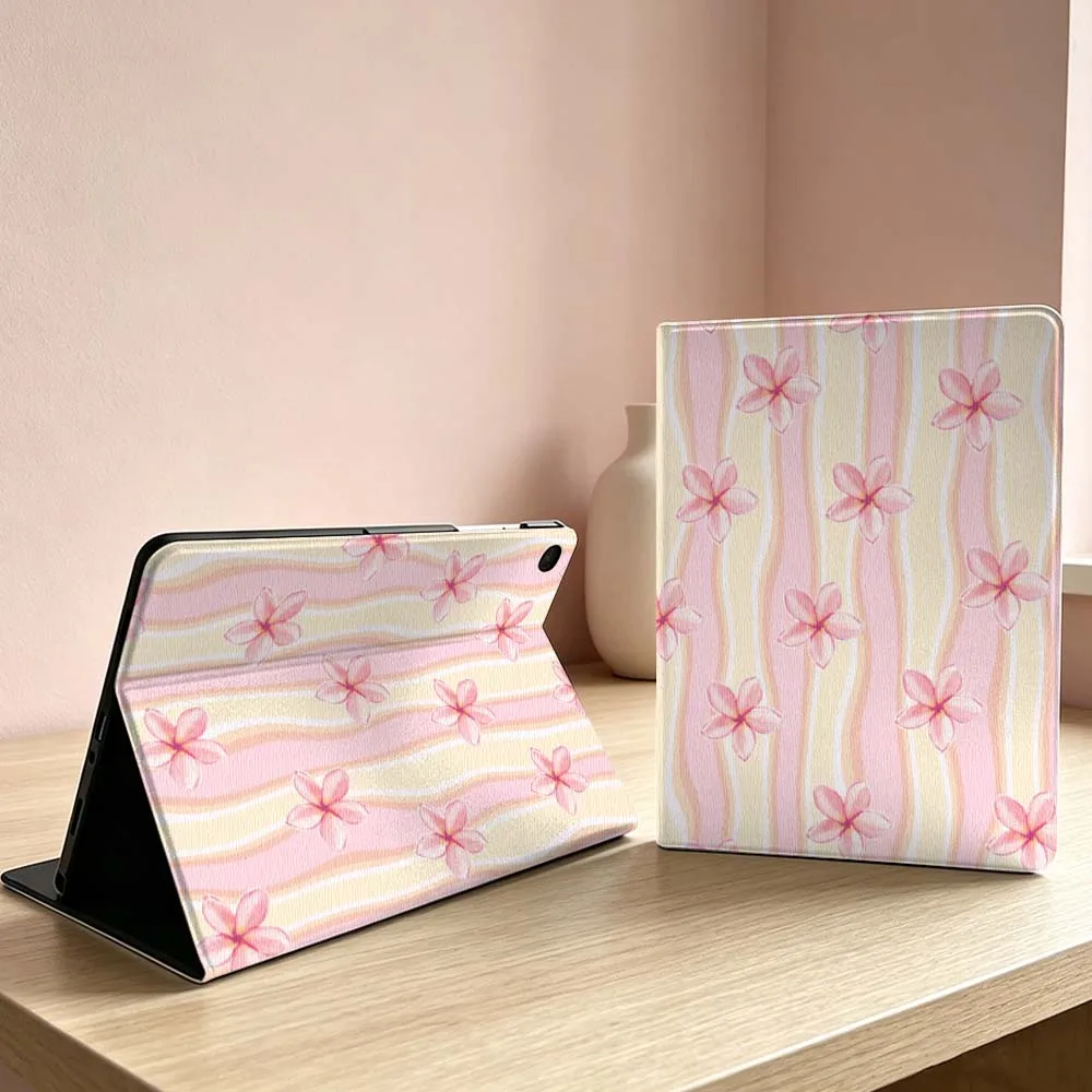 Pink Plumeria Stripe Pattern Soft For Samsung Galaxy Tab S11 S10 S9 S8 S7 S6 A11 A9 A8 Ultra Lite FE Plus Inch Tablet Case