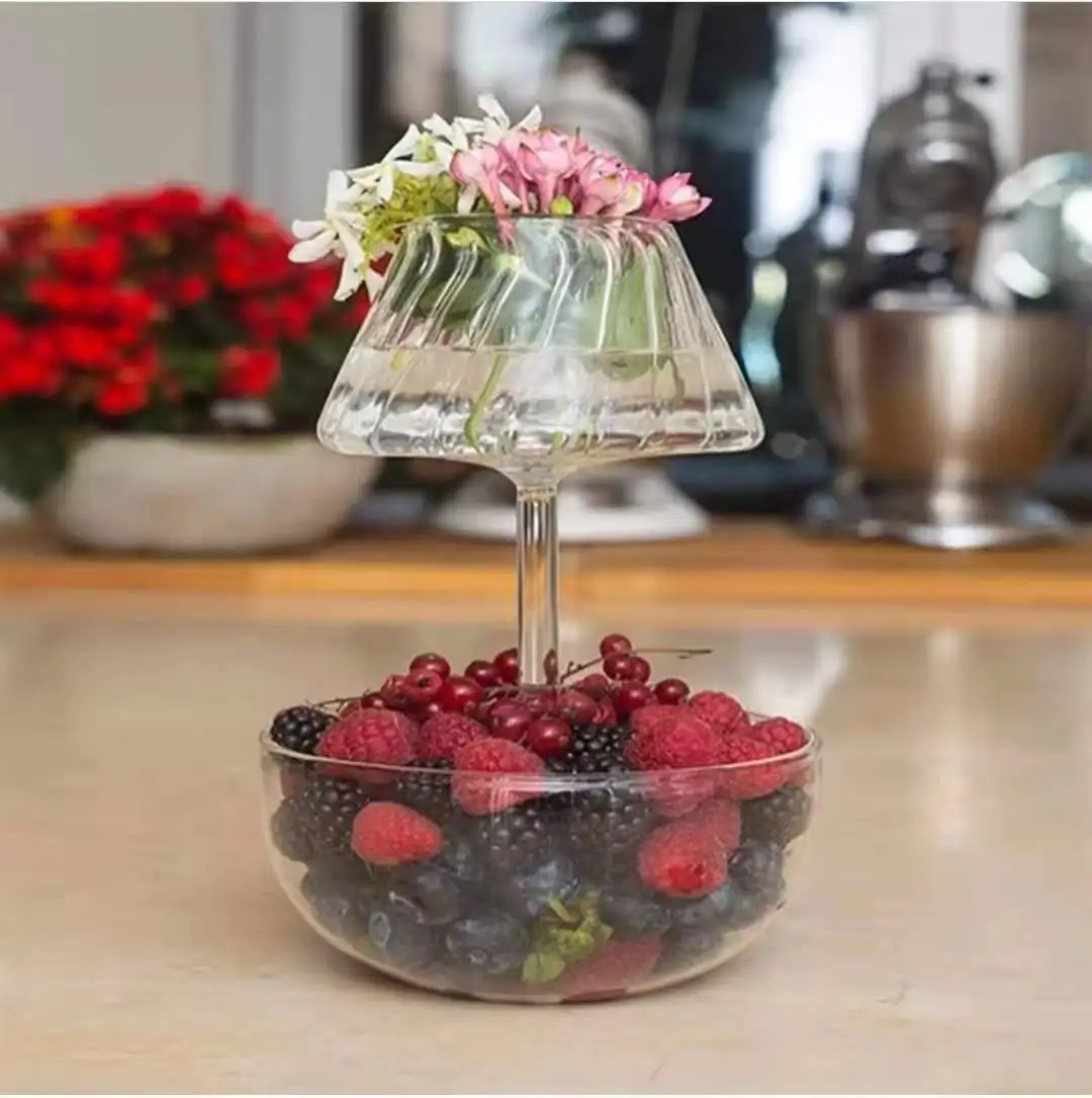 

European Style Glass Fruit Bowl Desktop Vase Candle Cup Candle Power Dinner Table Fashion Furnishing Articles