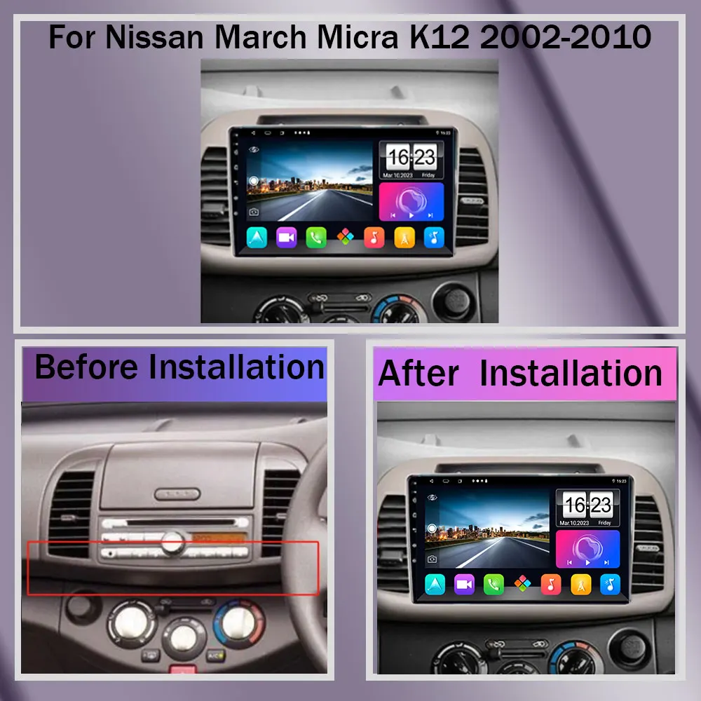 Carplay Android 13 For Nissan March Micra K12 2002-2010 QLED 5G Wifi Navigation BT 7862 DVD CPU Radio  Multimedia Player HDR GPS