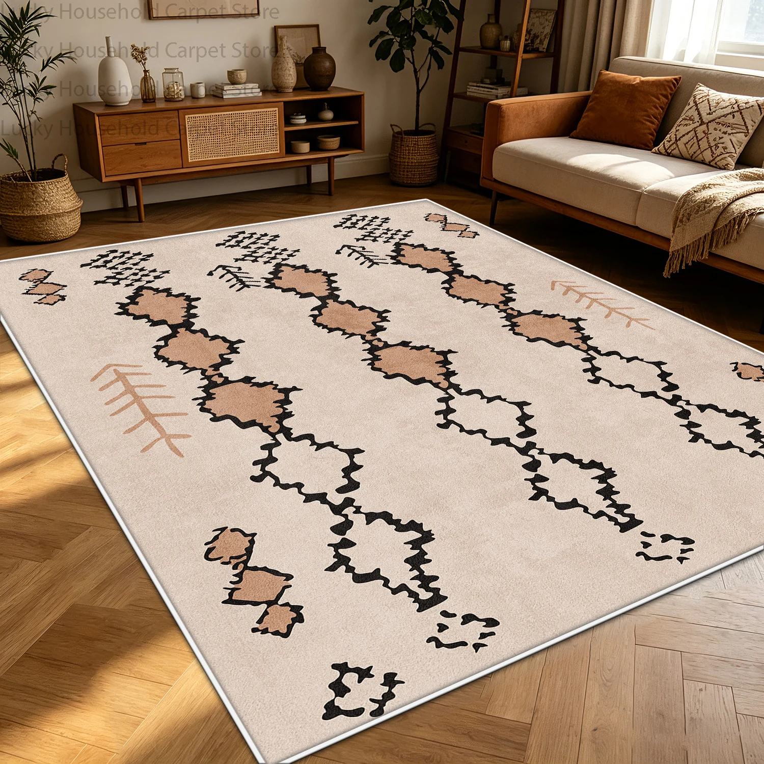 Geometric Neutral Tone Carpet for Living Room Home Decor Bedroom Bedside Large Rug Soft Non-slip Washable Sofa Lounge Floor Mats