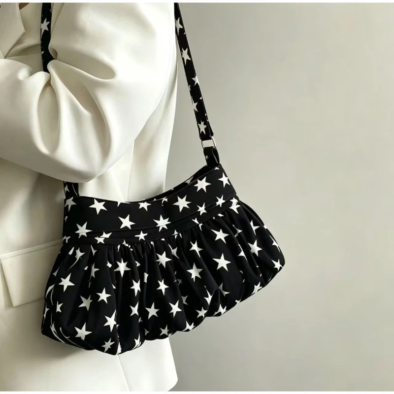 Koreanische Umhängetasche mit Polka Dots, große Tragetasche mit plissiertem Design und Holzknopf-Dekor, niedliche lässige Handtasche für Mädchen – Detail 38