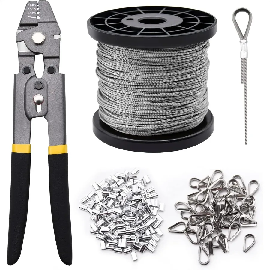 

Набор инструментов для обжима троса длиной 328 футов, трос из нержавеющей стали с алюминиевыми обжимными втулками и наперстками из нержавеющей стали для Rai