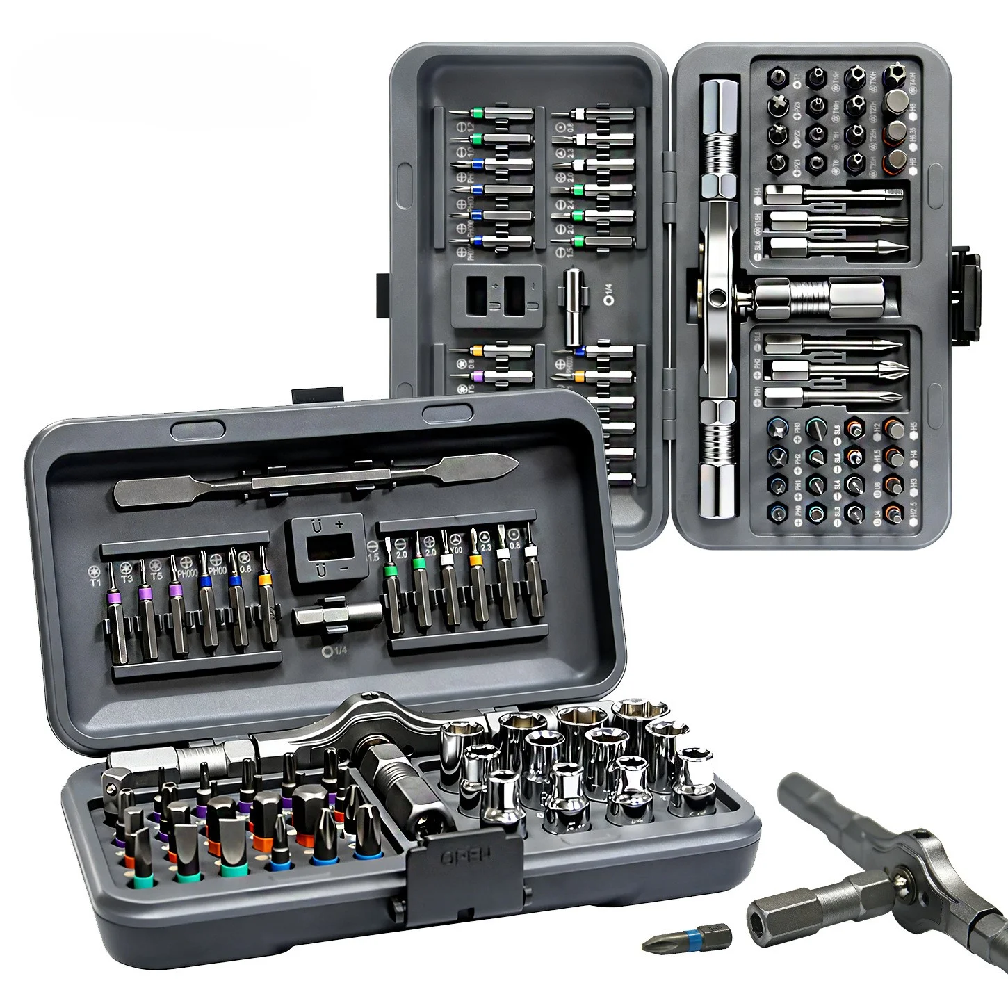 T-Handle Ratchet Screwdriver Set Aluminum Handle Socket Kit with Long Bits for Home Repair