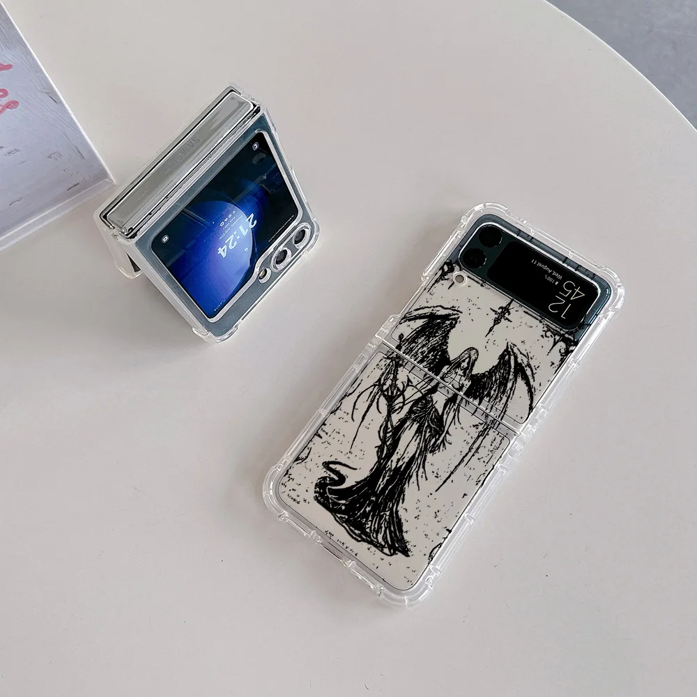 Luxury Bloodsacrifice Black Angel Death Demon Phone Case for Samsung Galaxy Z Flip 3 4 Z Flip 5 6 Z Fold 4 5G PC Soft Anti-fall