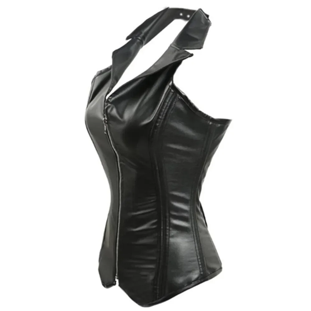 Faux Leather Corset Vest Top Bustier Lace up Zipper Steampunk Corsets Overbust Body Shaper Sexy Women Plus Size