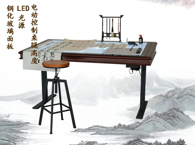 Large LED Electric Lifting Calligraphy Table Standing Office Desk Computer Desktop Table Workbench Copy Drawing Table