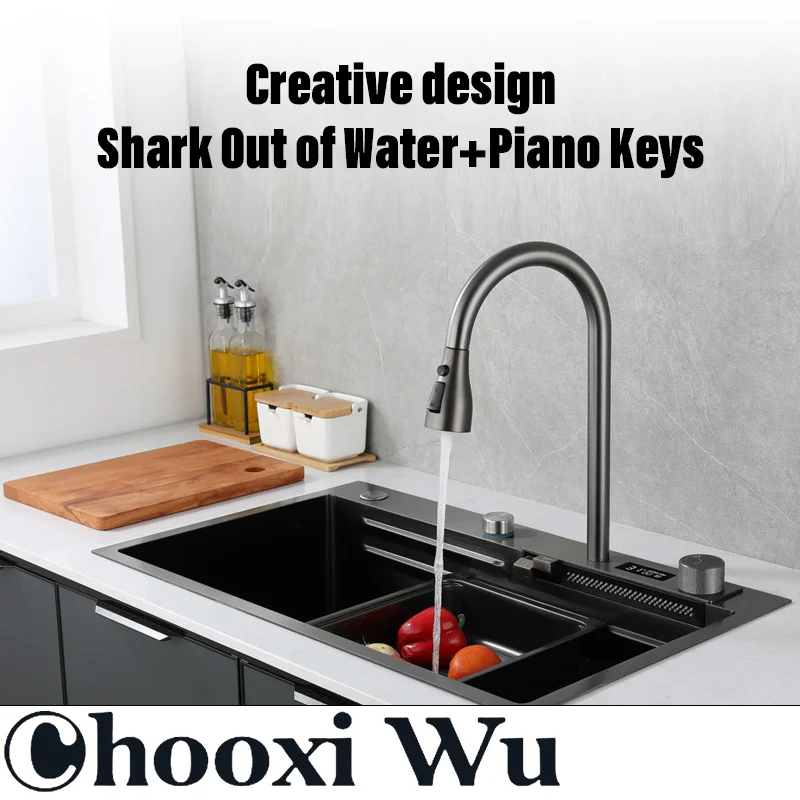 CHOOXIWU-A multifunctional pull-out faucet suitable for the kitchen, digital display kitchen sink faucet