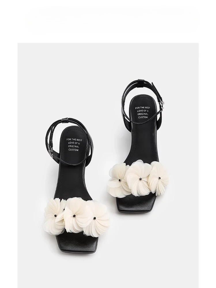 

Summer New Women's High-heeled Sandals Thick-heeled Flowers with Soft Soles Trendy Women's Shoes