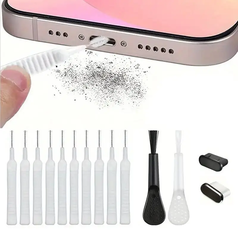 Cell Phone Charging Port Dust Plug with Cleaning Brush for IPhone 15 14 13 16Pro Max Plus Samsung Xiaomi IOS Type C Cleaner Set