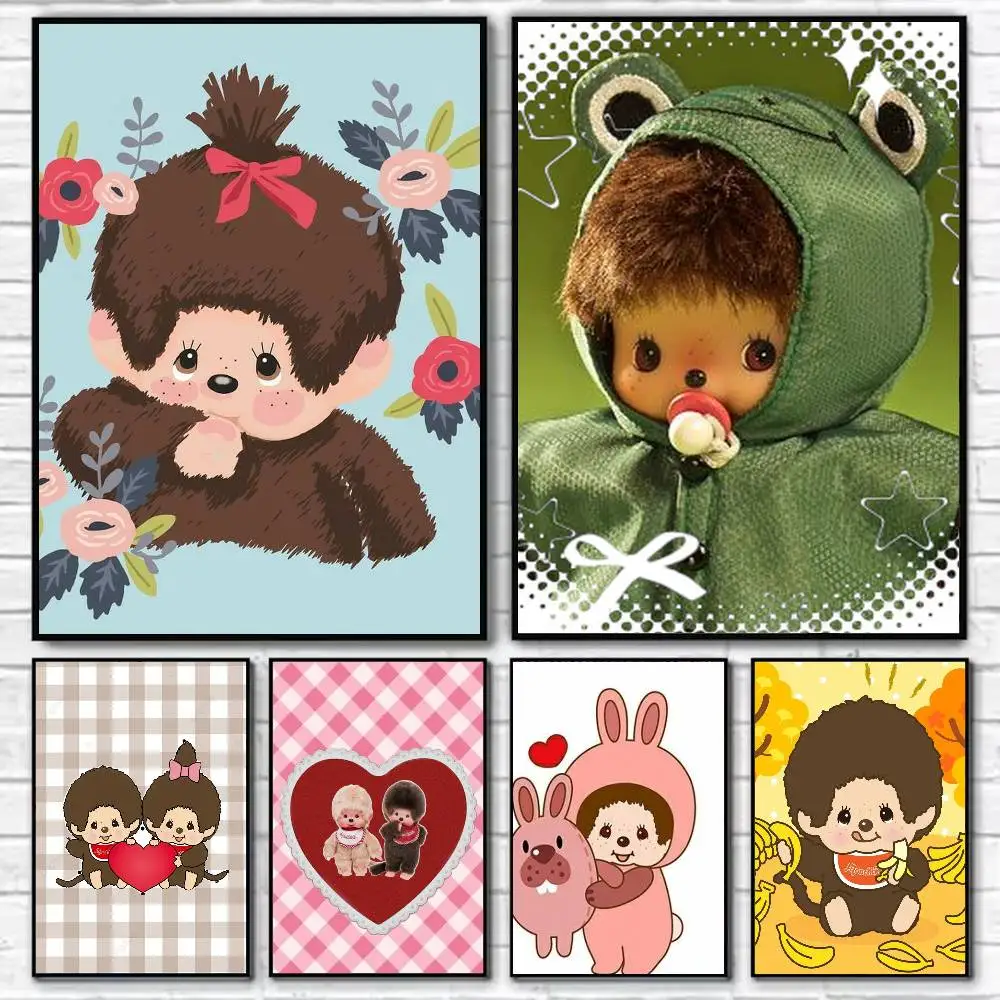Cute M-MonchhichiS-s Poster Self-adhesive Art Waterproof Paper Sticker Coffee House Bar Room Wall Decor