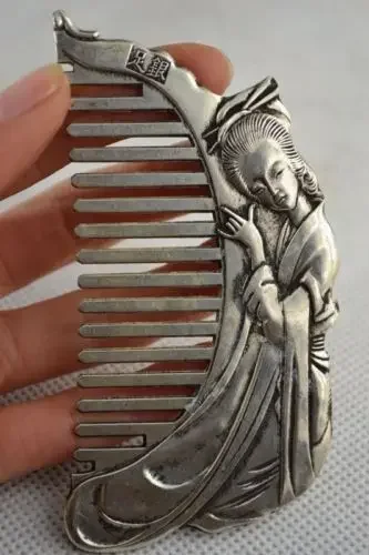 Old Collectibles Decorated Handwork Miao Silver Carving Belle Noble Rare Comb decoration